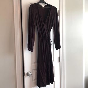 H&M wine embroidered floral wrap dress, size 2